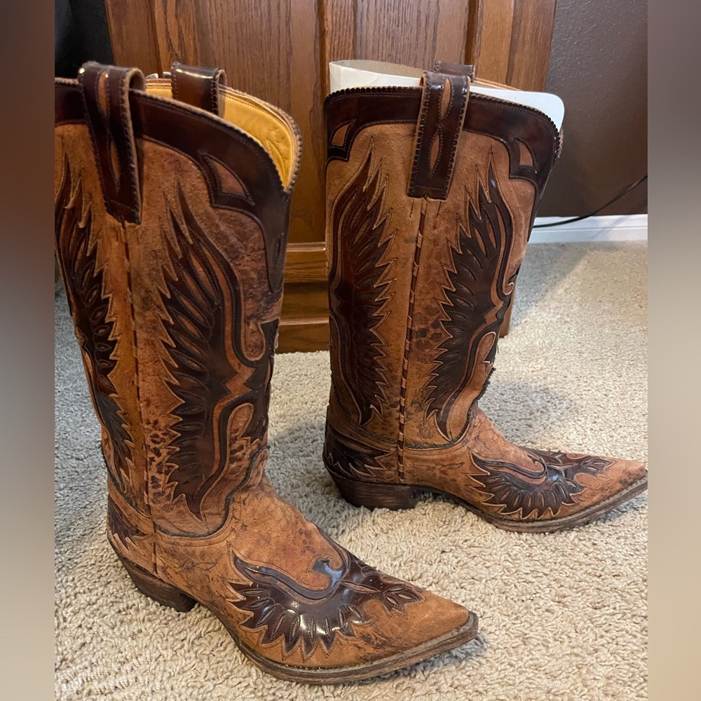 Old Gringo Eagle Inlay Cowboy Boots brown/black. 8.5B